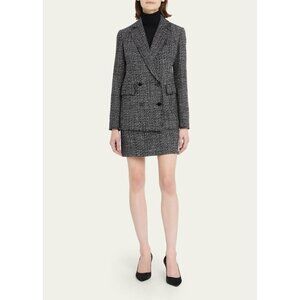 Theory Piazza Noelle Black White Tweed Wool Double Breasted Blazer, Size 2